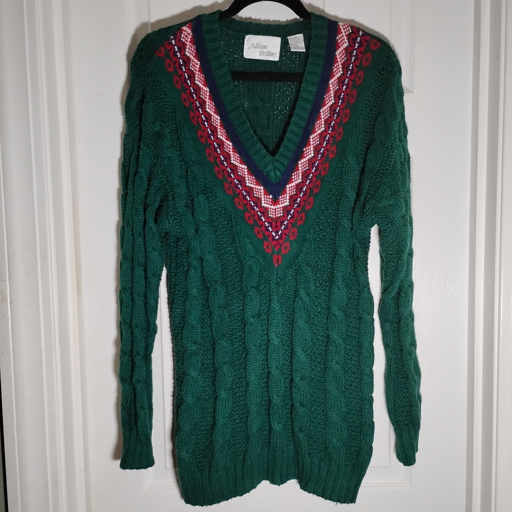 Tennis Sweater V-neck Pullover Allison Brittney Ramie Cotton Large